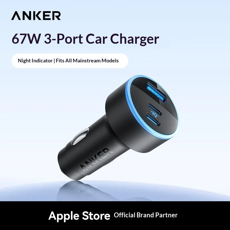 167.5W 3-Port Fast Car Charger — 2 USB-C PD + 1 USB-A QC3.0 High-Speed Car Adapter for Travel