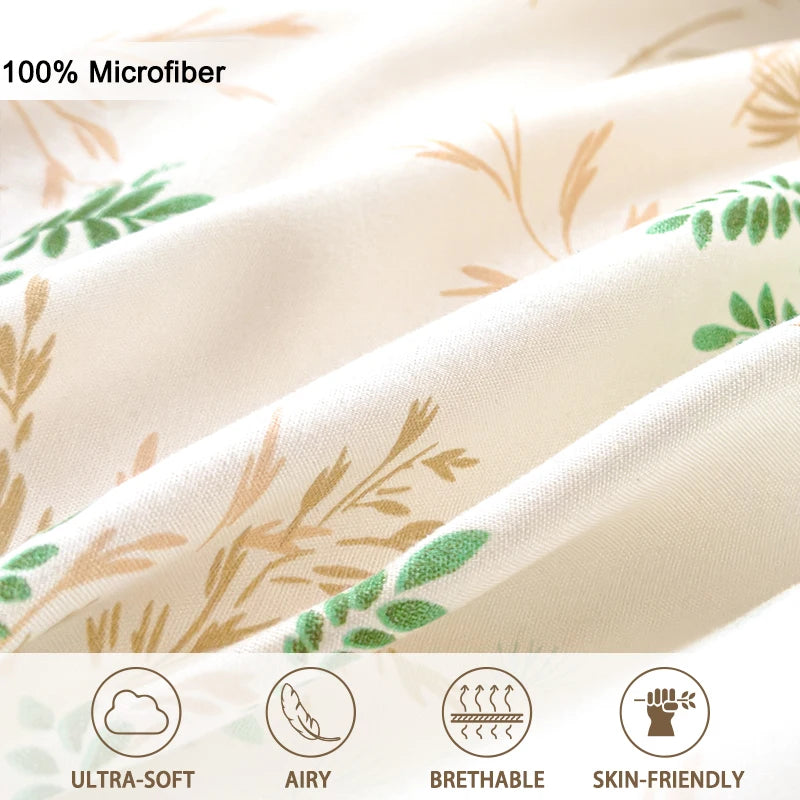 Elegant Floral Tea Art 3-Piece Duvet Cover Set - Soft Skin-Friendly Bedding (1 Duvet Cover + 2 Pillowcases), Multiple Sizes 1.0–2.0 m / 3.3–6.6 ft