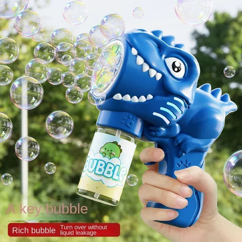 6-Hole Dinosaur Bubble Machine with Lights — Automatic Electric Bubble Gun & Soap Blower for Kids