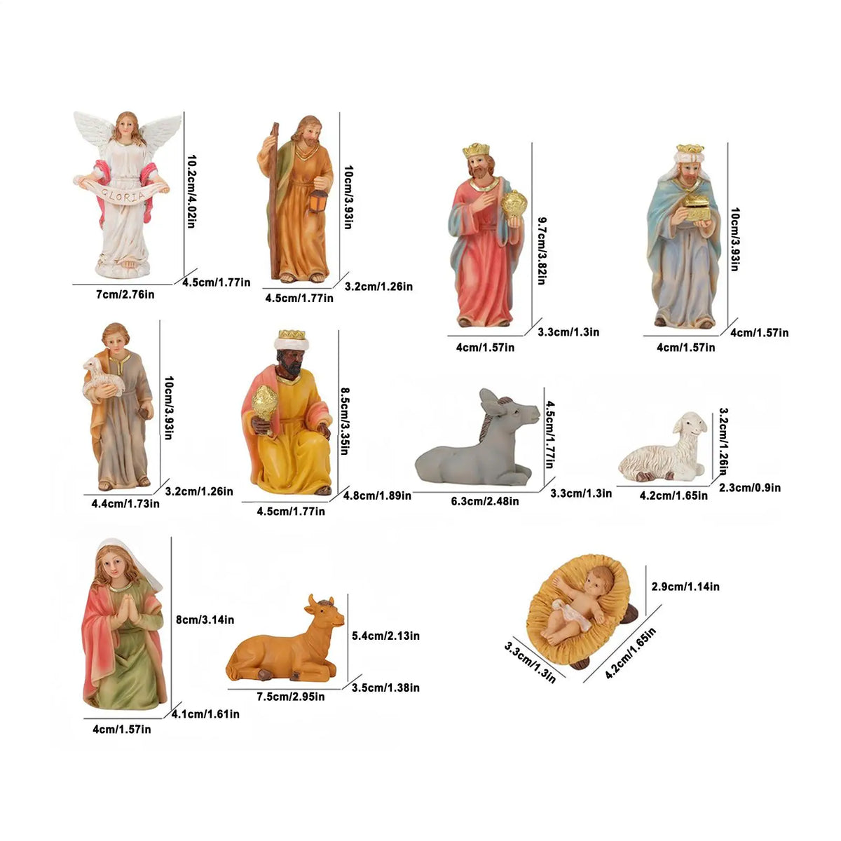 11-Piece Christmas Nativity Set - Resin Nativity Scene with Holy Family, Wise Men & Shepherds - Indoor Tabletop Manger Decoration