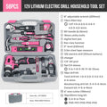 Pink Cordless Electric Screwdriver & Home Repair Tool Kit - Complete Set with Drill Bits, Hammer & Carry Case