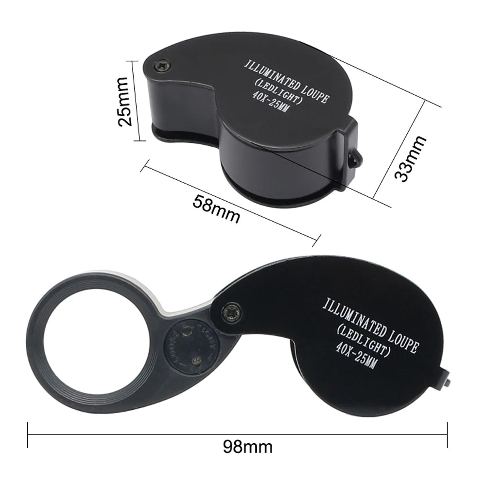 40X Jeweler's Loupe Pocket Folding Magnifier with LED Light for Watches, Coins, Stamps, Gems