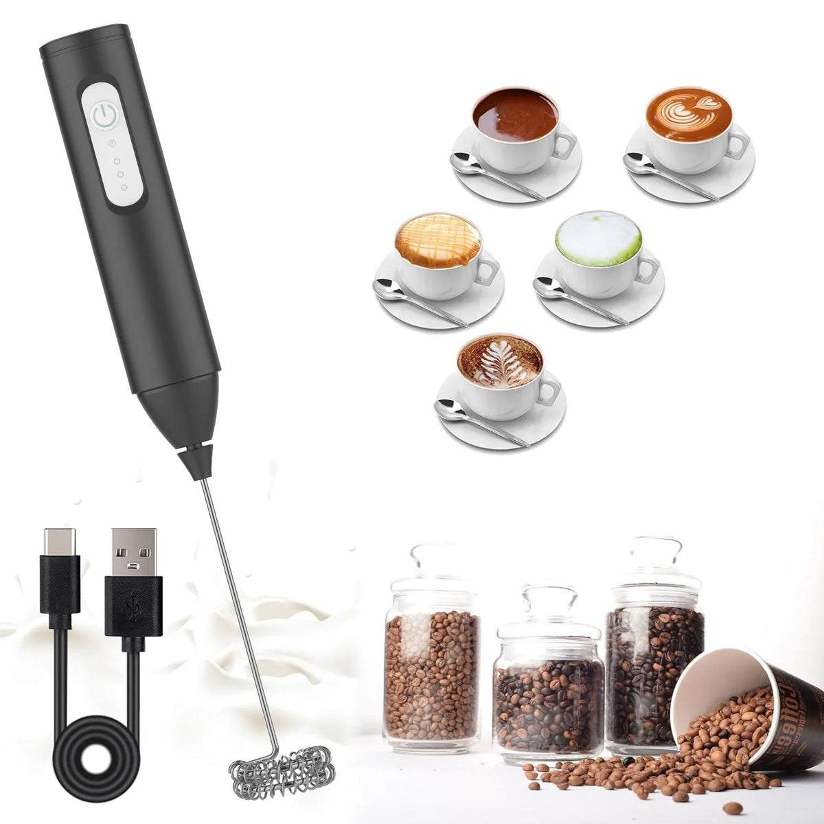 Mini USB Rechargeable Milk Frother – 3-Speed Handheld Coffee Foam Maker & Electric Whisk Mixer