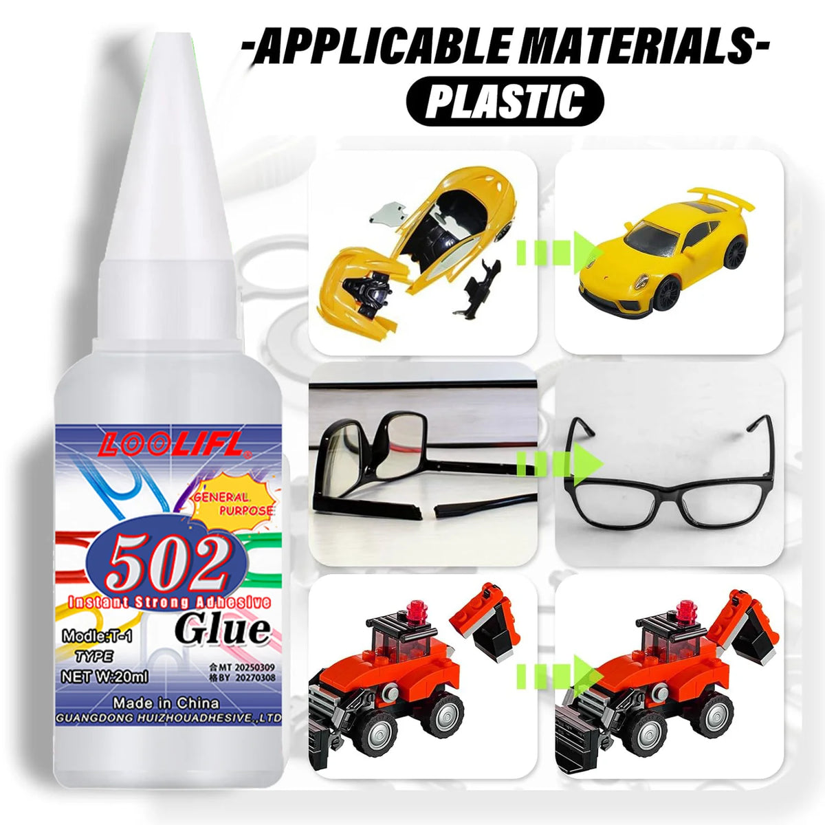 502 Super Strong Quick-Drying Glue for Plastic, Wood, Metal & Ceramic – Clear Low-Odor Adhesive, 20ml (0.68 fl oz)