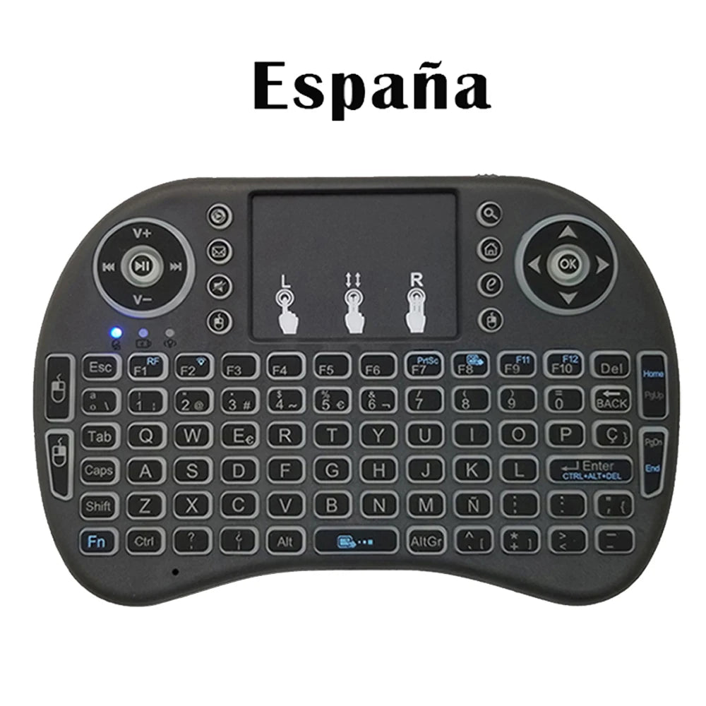 2.4G Air Mouse Touchpad Keyboard – Backlit Mini Wireless QWERTY Remote for PC & Android TV Box (Arabic, French, Spanish, Russian)