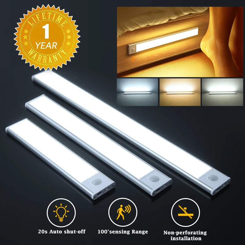 LED Motion Sensor Cabinet Light 15.7 in (40 cm) Dimmable Rechargeable Wireless Night Lamp for Kitchen Closet Wardrobe Living Room 3 Color Temperatures