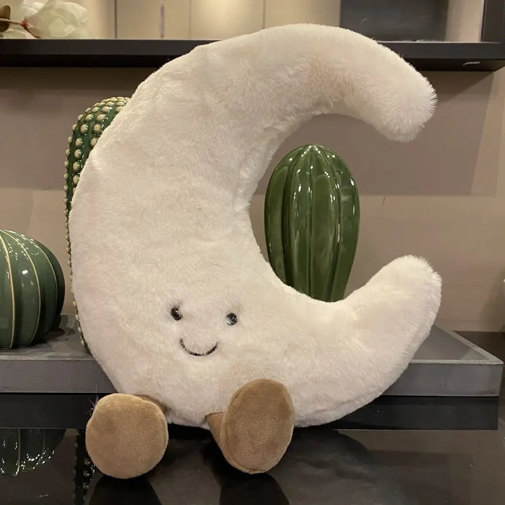 Smiling Sun & Moon Plush Pillow Set – Cute Cartoon Weather Plushies, Sun 14 in / 20 in (35/50 cm) & Moon 12 in / 19 in (30/48 cm)