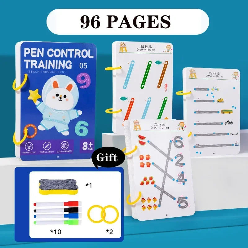 Reusable Tracing Workbook for Kids – Montessori Pen Control & Pre-Writing Practice Copybook