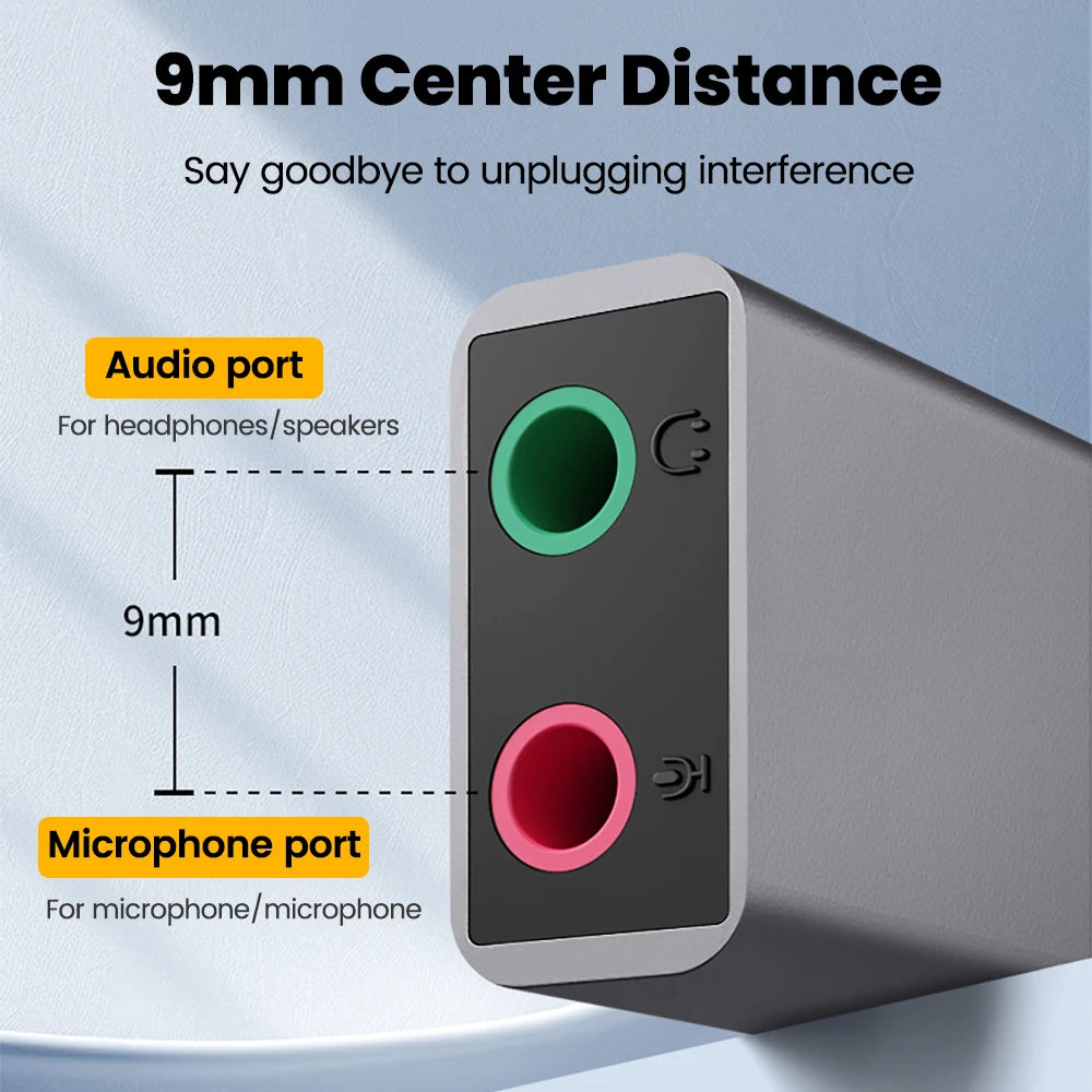 USB to 3.5mm External Sound Card Adapter — Stereo USB Audio to Headphone & Microphone Jack for PC, Laptop, PS4