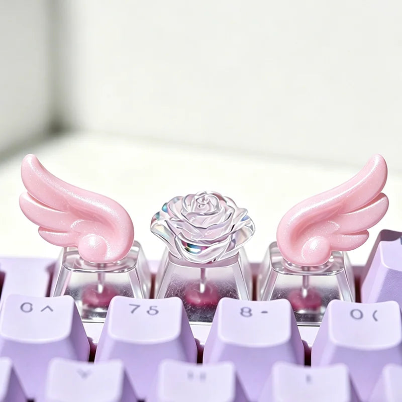 3-Pack Winged Artisan Keycaps for Mechanical Keyboard — 3D Kawaii Cartoon White