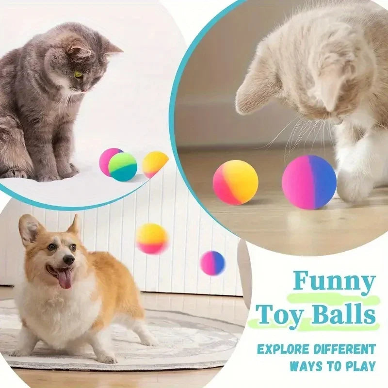 10-Pack High-Bounce Rubber Cat Toy Balls - 25mm (1 in) Colorful Rainbow
