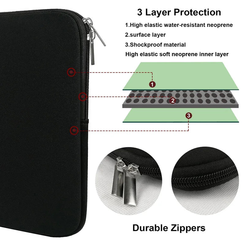 Padded Laptop Sleeve Case Double Zipper for 11–15.6 Inch (28–39.6 cm) Laptops & Tablets, Unisex