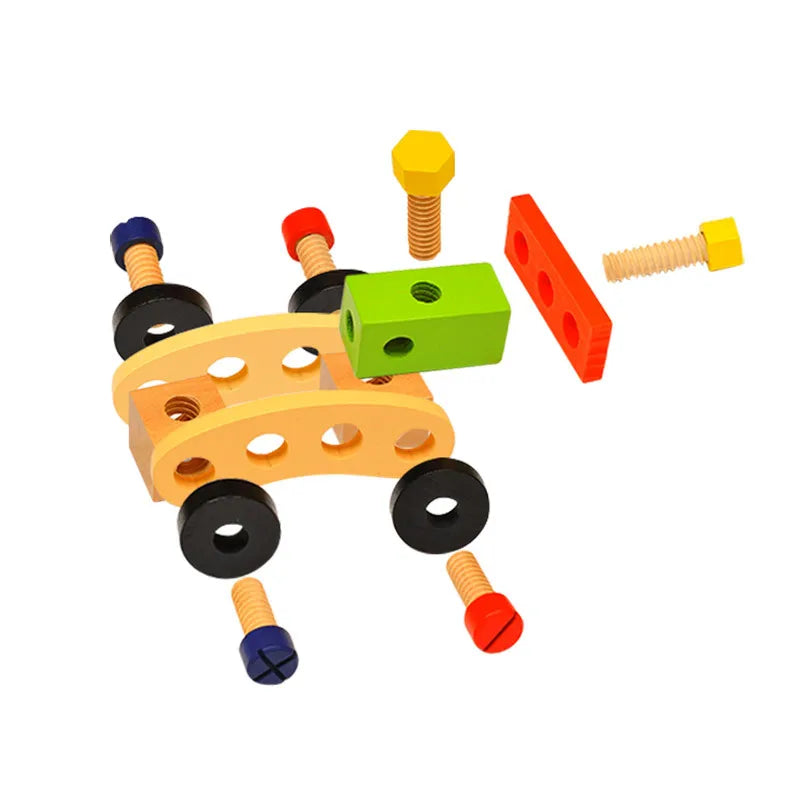 Montessori Wooden & Plastic Kids Toolbox Set - Educational DIY Carpenter Pretend Play Tool Kit for Children
