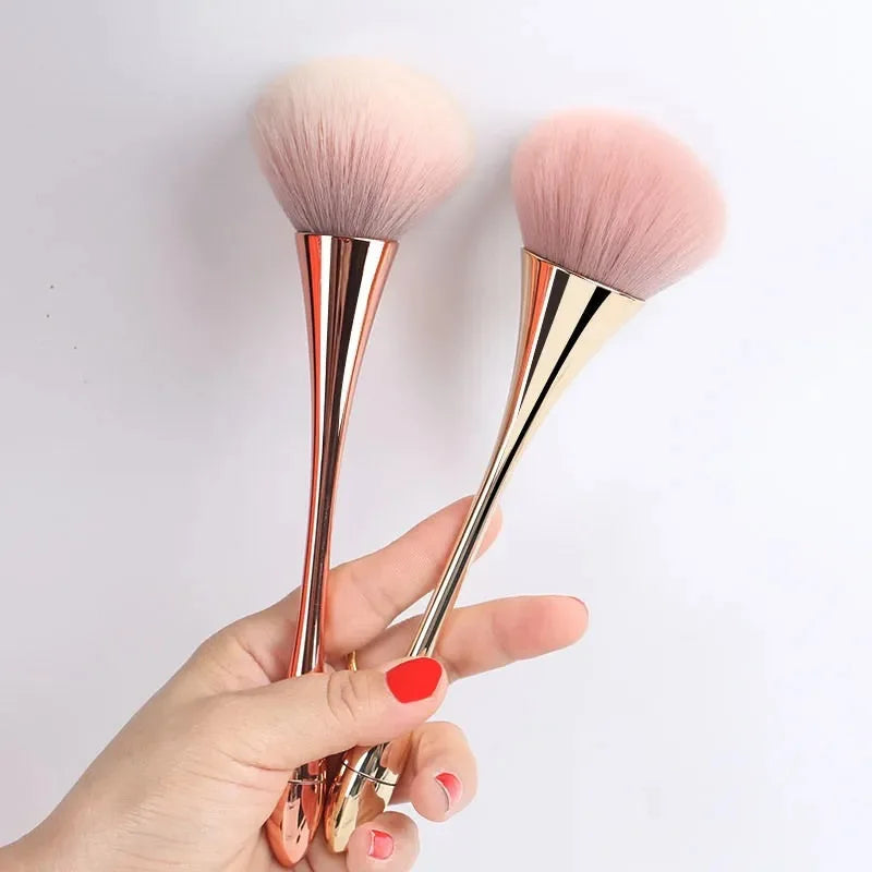 Large Soft Powder Makeup Brush, Gold Slim Handle, Synthetic Bristles for Face Blush & Contour