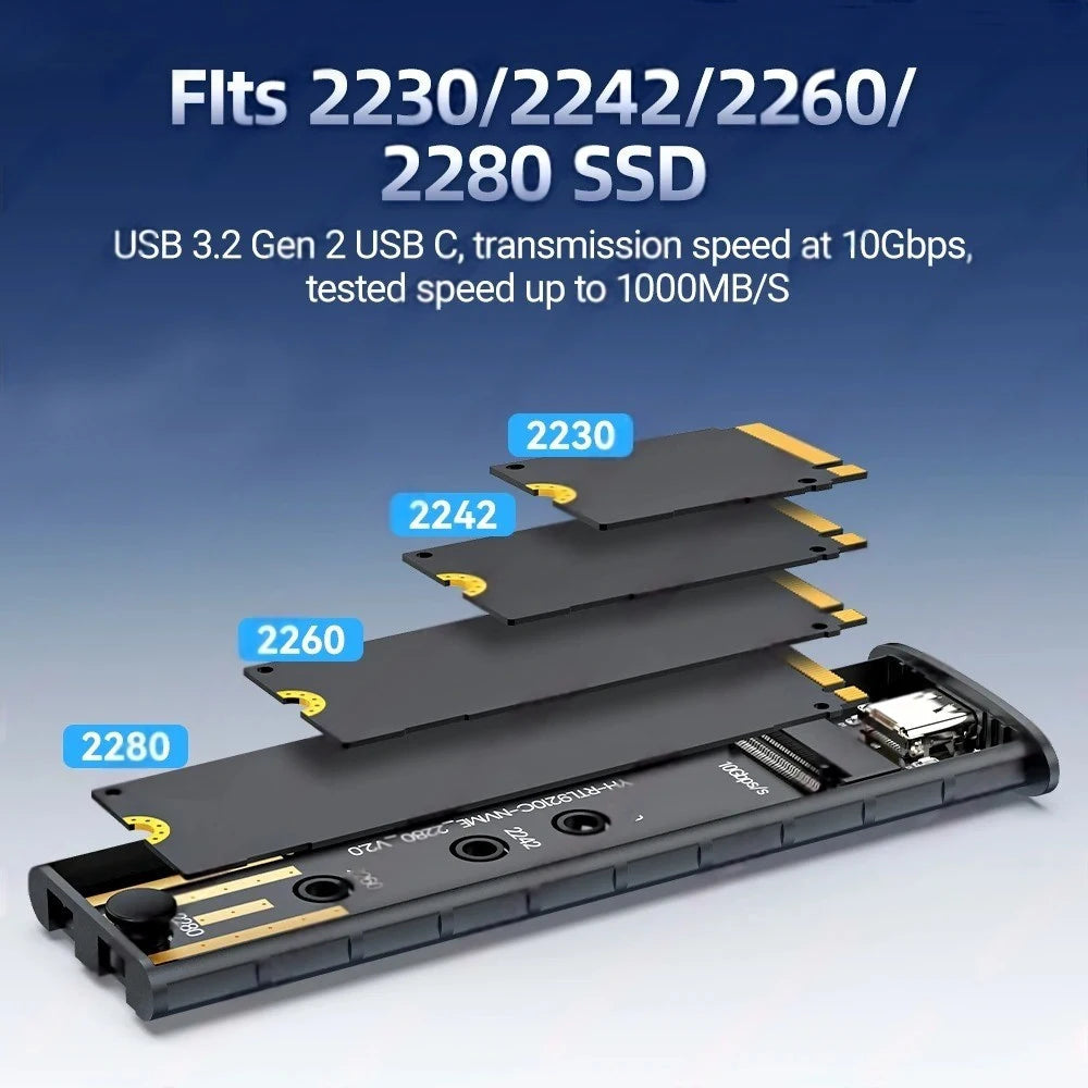 M.2 NVMe & SATA SSD Enclosure USB-C 10Gbps Supports 2230/2242/2260/2280