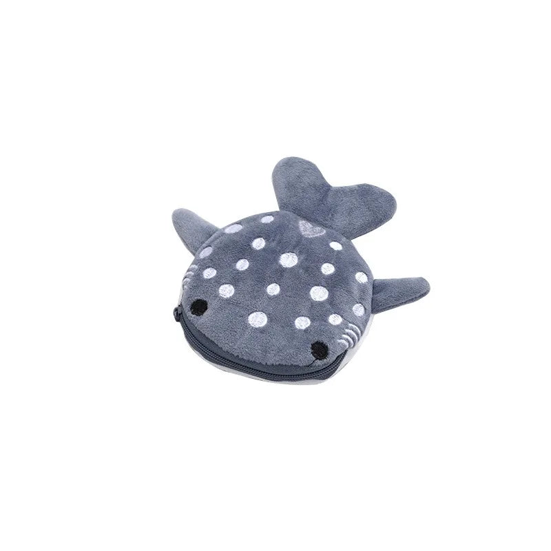 Cartoon Shark Plush Coin Purse Keyring, Zippered Coin Holder and Cable Organizer, Cute Small Gift