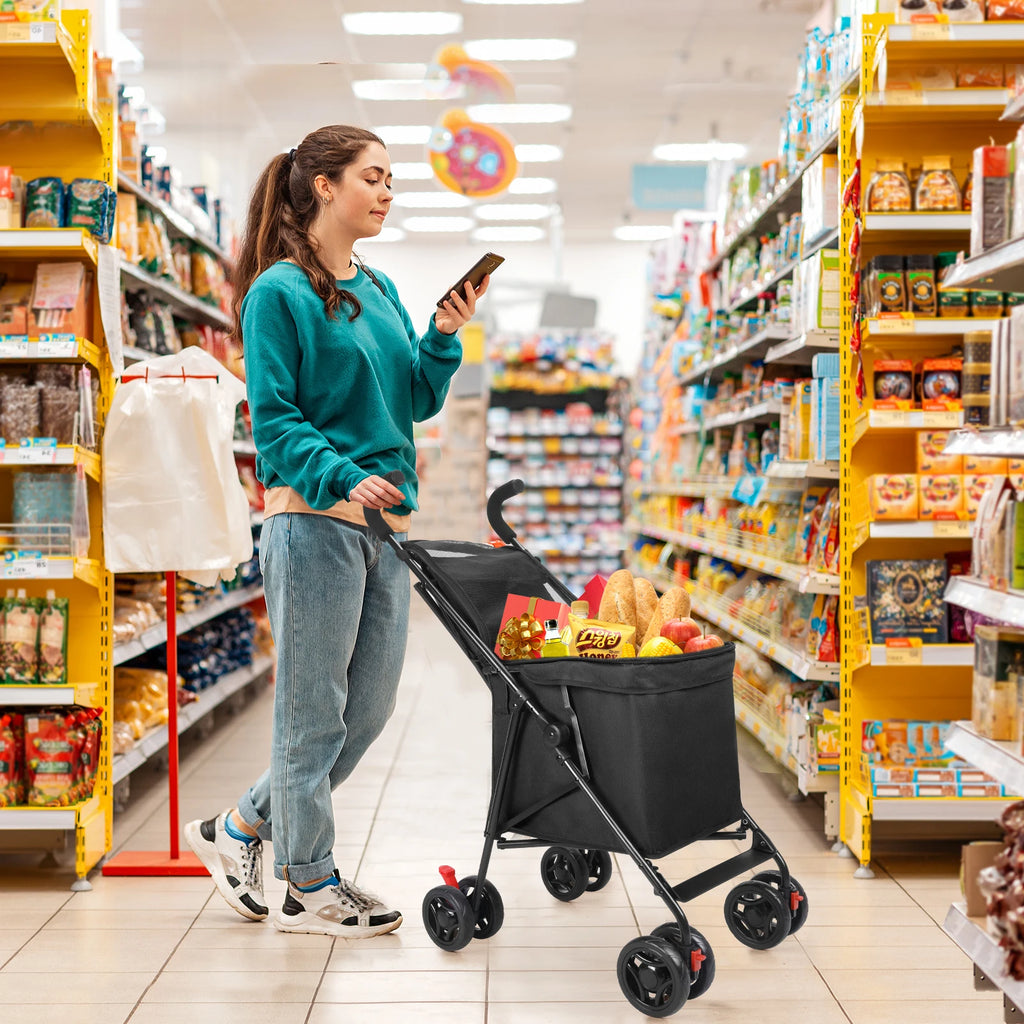 Folding Multifunctional Shopping Cart and Pet Stroller Portable Lightweight Trolley for Market and Picnic