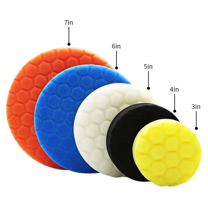 Car Polishing Pad Kit 5/6/7-Inch (12.7/15.2/17.8 cm) Self-Adhesive Buffing Pads 5-Pack Car Detailing Waxing Sponge
