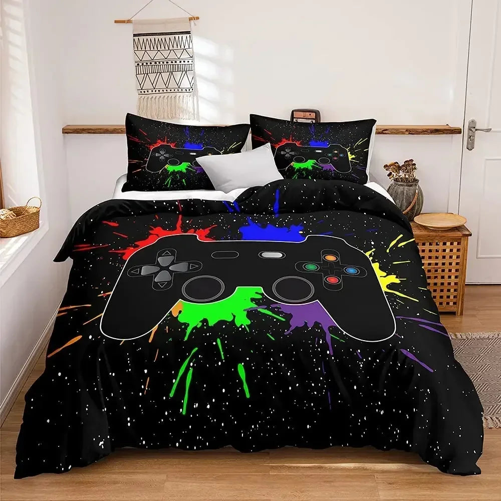 Gamer Bedding Set 3-Piece Duvet Cover & 2 Pillowcases – Video Game Controller Design for Kids & Teens