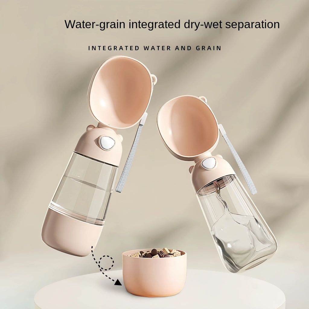 Portable Pet Water Bottle with Food Dispenser, Food-Grade Travel Bowl for Dogs & Cats