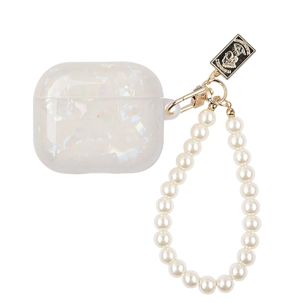 Leopard Pearl Keychain Silicone Case for AirPods Pro & AirPods - Shockproof TPU Soft Cover (USB-C Compatible)