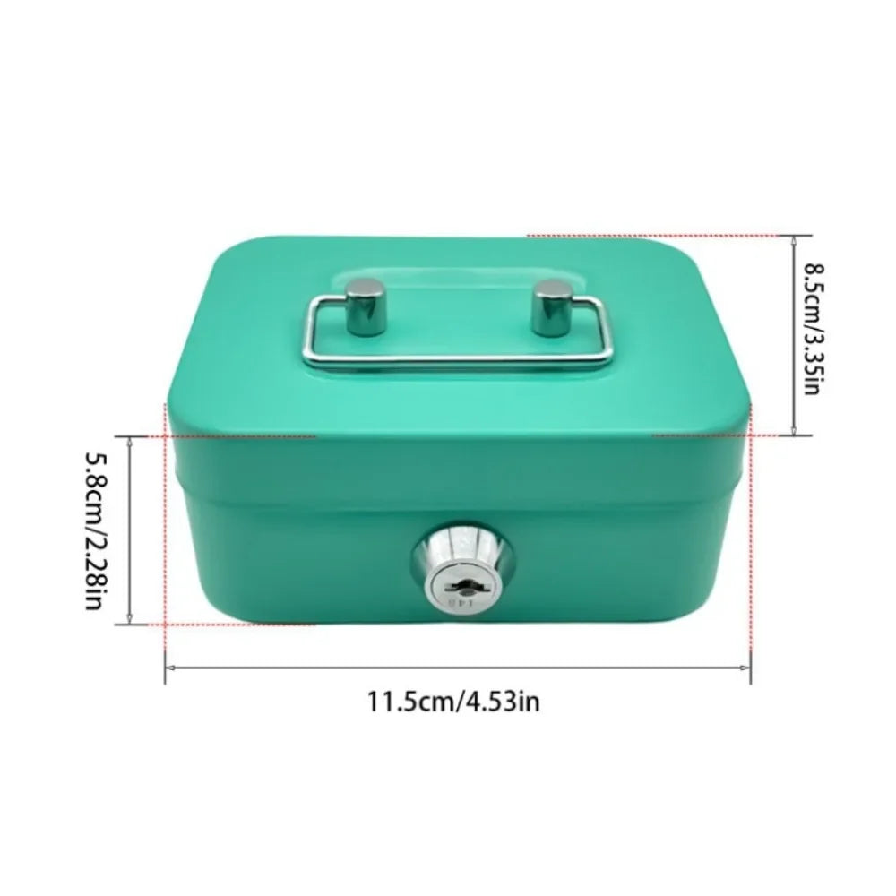 Metal Key Lock Cash Box with Handle – Small Lockable Money Organizer for Kids, 4.5 x 3.35 x 2.28 in (11.5 x 8.5 x 5.8 cm)