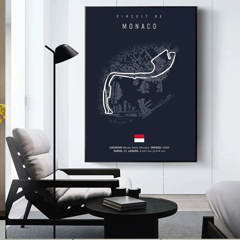 F1 Track Canvas Print – Imola & Monaco Circuit Wall Art, Formula 1 Motorsport Poster, Unframed Nordic Racing Decor for Home