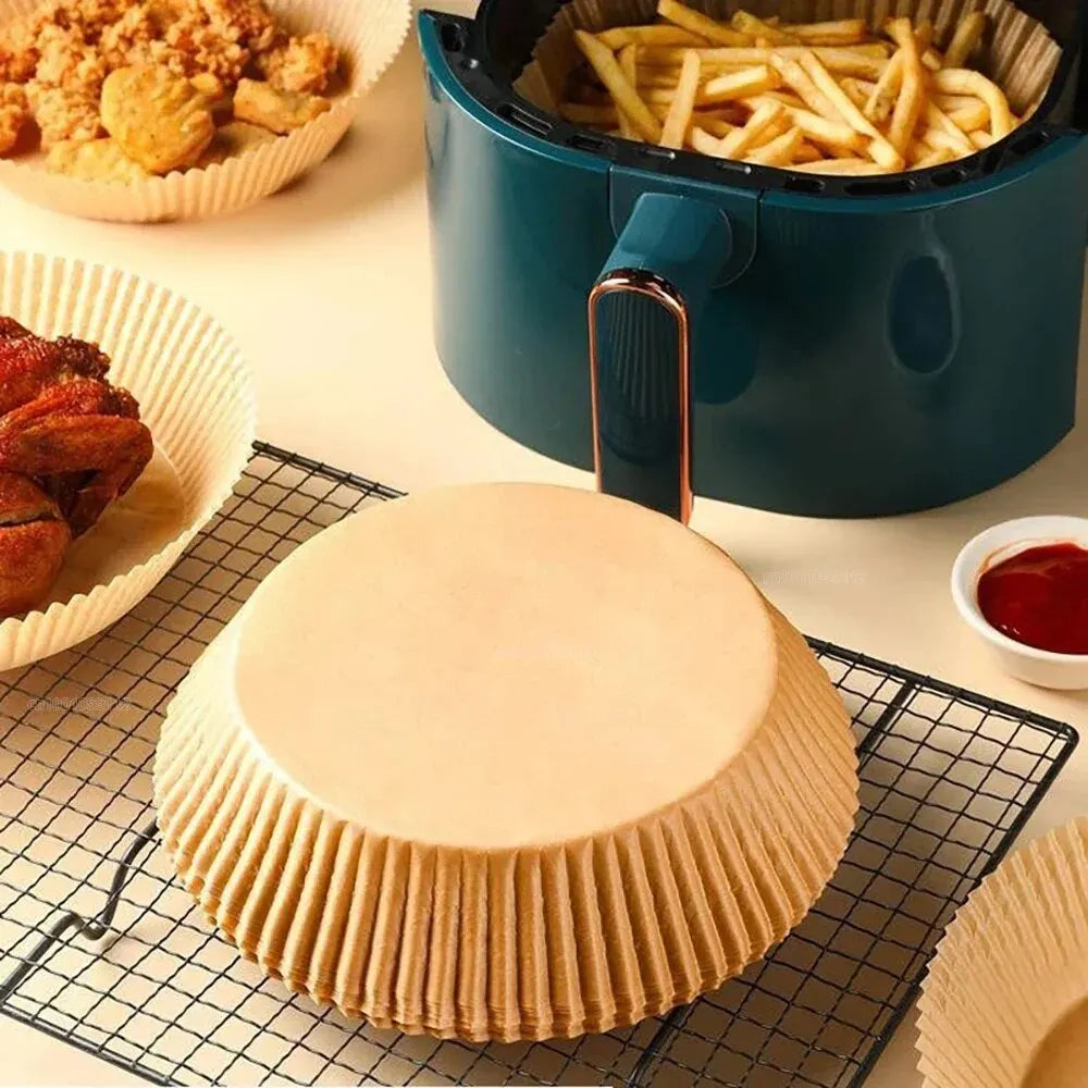 50/100-Pack 8 in (20 cm) Round Disposable Non-Stick Air Fryer Paper Liners for Airfryer & Oven