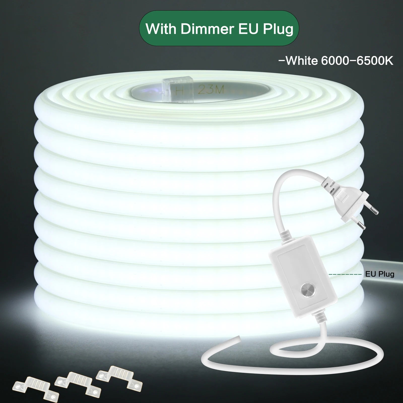 220V COB LED Strip Light 288 LEDs/m IP65 Dimmable with Switch or Dimmer Plug — 3000K 4000K 6000K Waterproof Indoor/Outdoor
