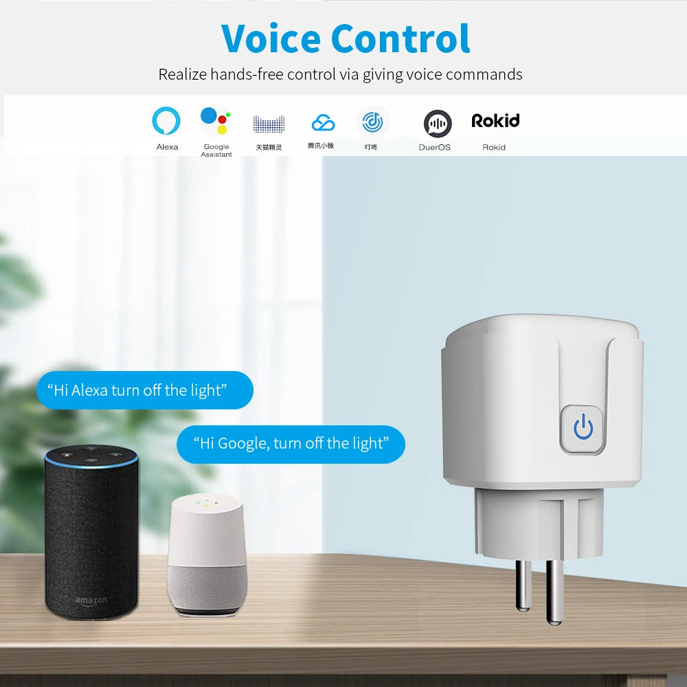 Smart WiFi Dual Outlet Wall Socket 16A/20A – Voice Control with Google & Alexa, Timer & Energy Monitoring (EU Plug)