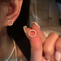 Gold Crystal Circle Stud Earrings for Women Minimalist Korean Party Jewelry