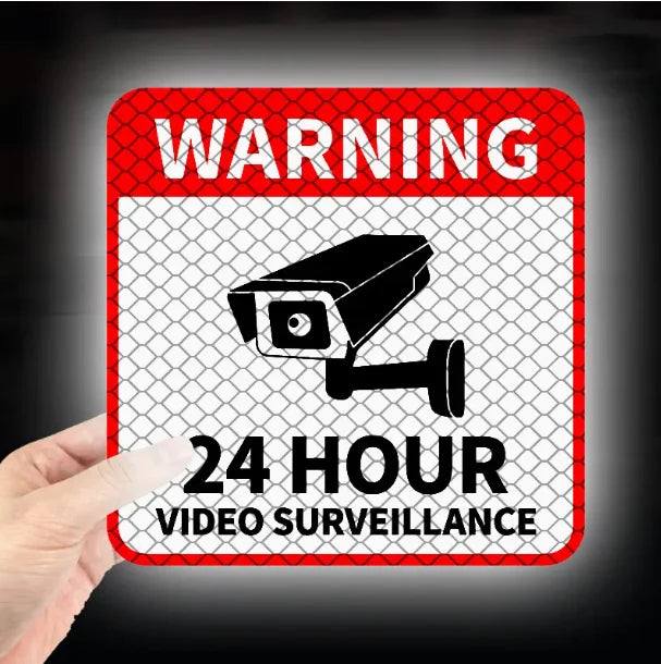 24-Hour Video Surveillance Warning Sticker with Camera Icon, Waterproof UV-Resistant Vinyl for Car Windows & Motorcycle Trunks, Anti-Scratch Transparent Text