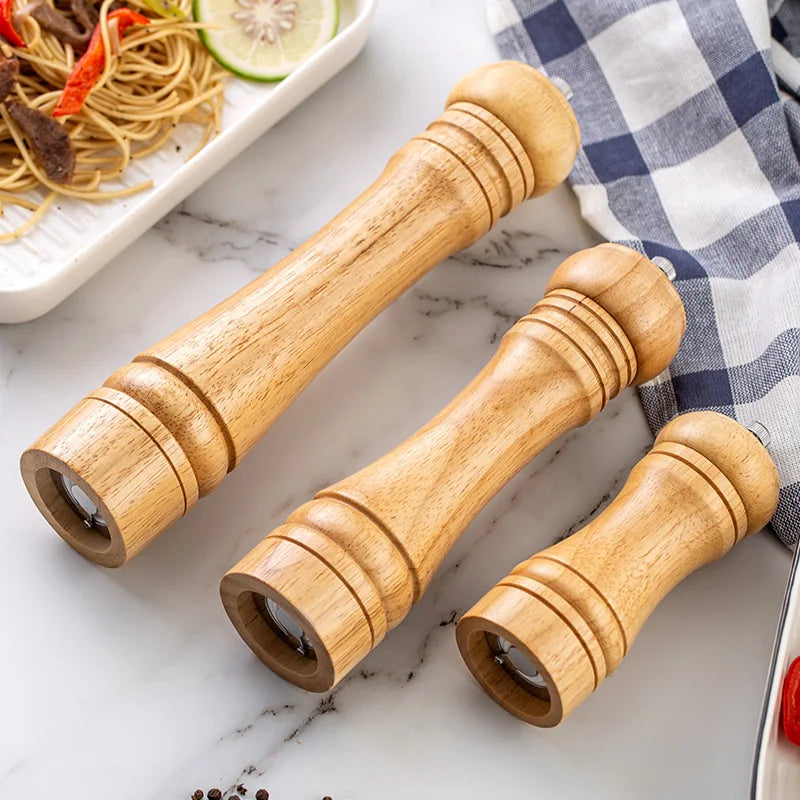 Solid Wood Salt & Pepper Mills - Refillable Spice Grinder with Adjustable Ceramic Core - 5, 8, 10 in (12.7, 20.3, 25.4 cm)