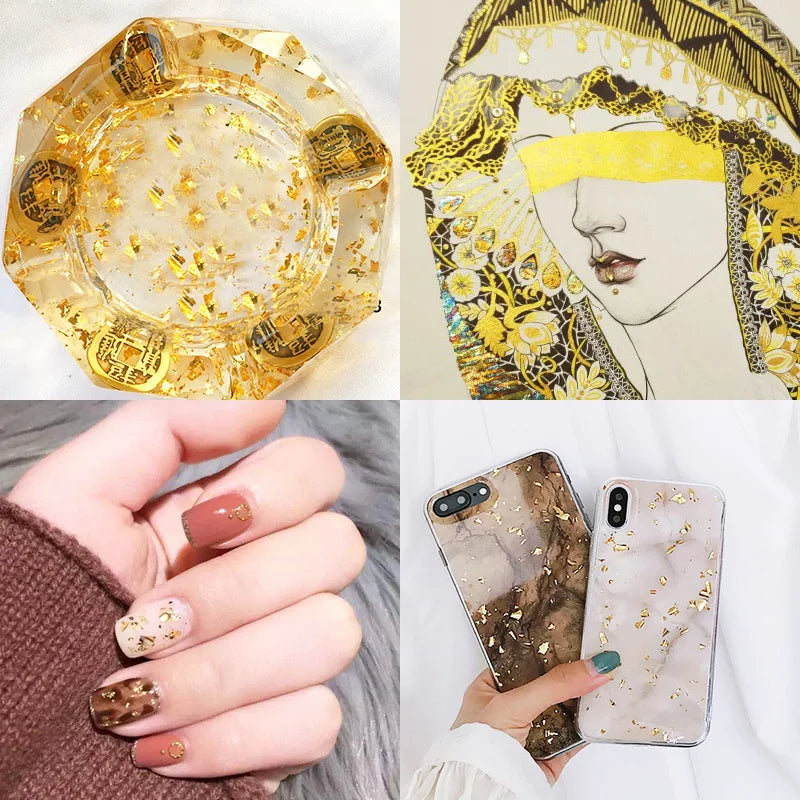 Gold Silver Bronze Irregular Aluminum Foil Flakes 3g/5g, Metallic Glitter for Epoxy Resin, Candle Making, Nail Art & DIY Crafts