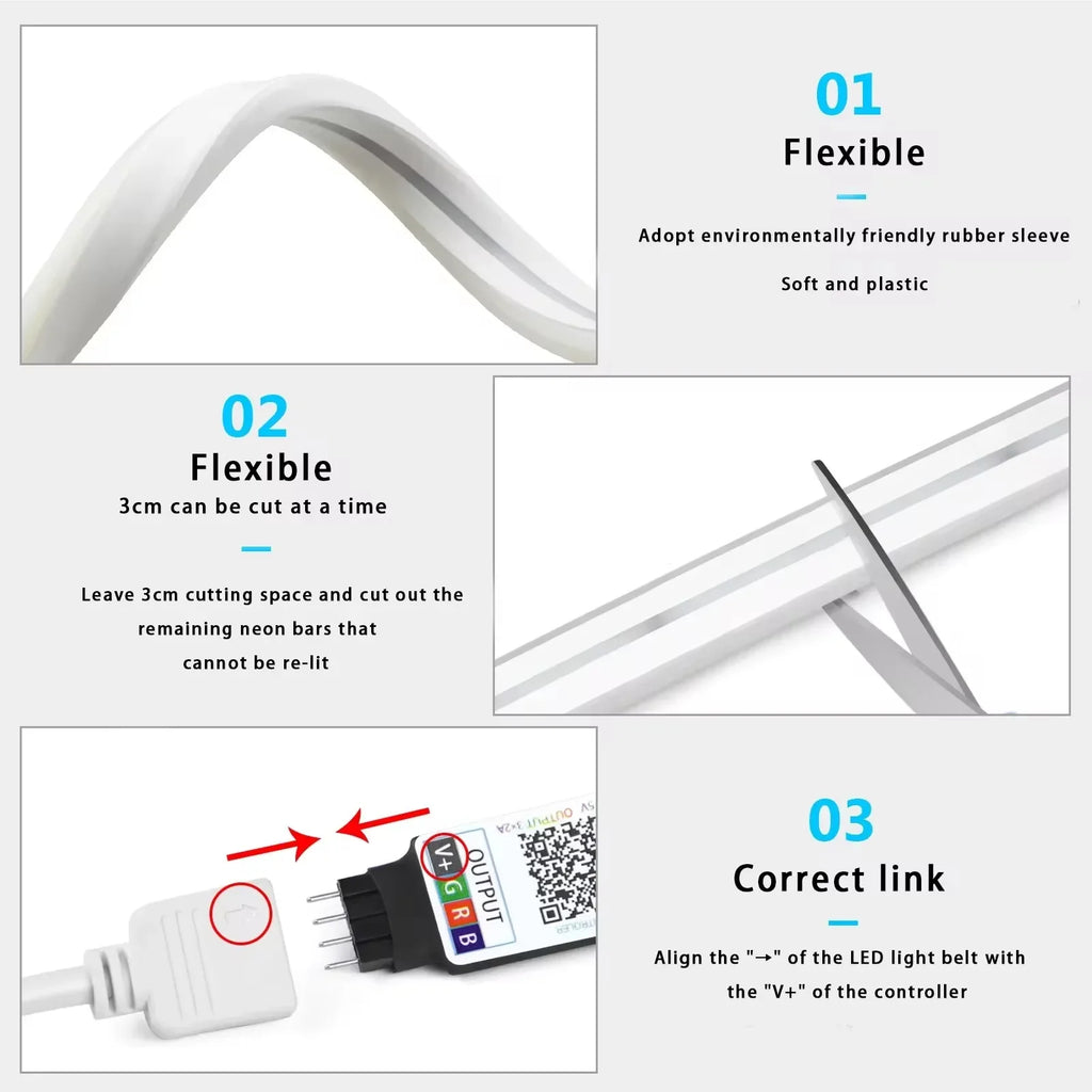 RGBIC Neon LED Strip Light 1/2/3/5M (3.3/6.6/9.8/16.4 ft) IP65 Waterproof USB Smart Rope Light App & Voice Control Music Sync