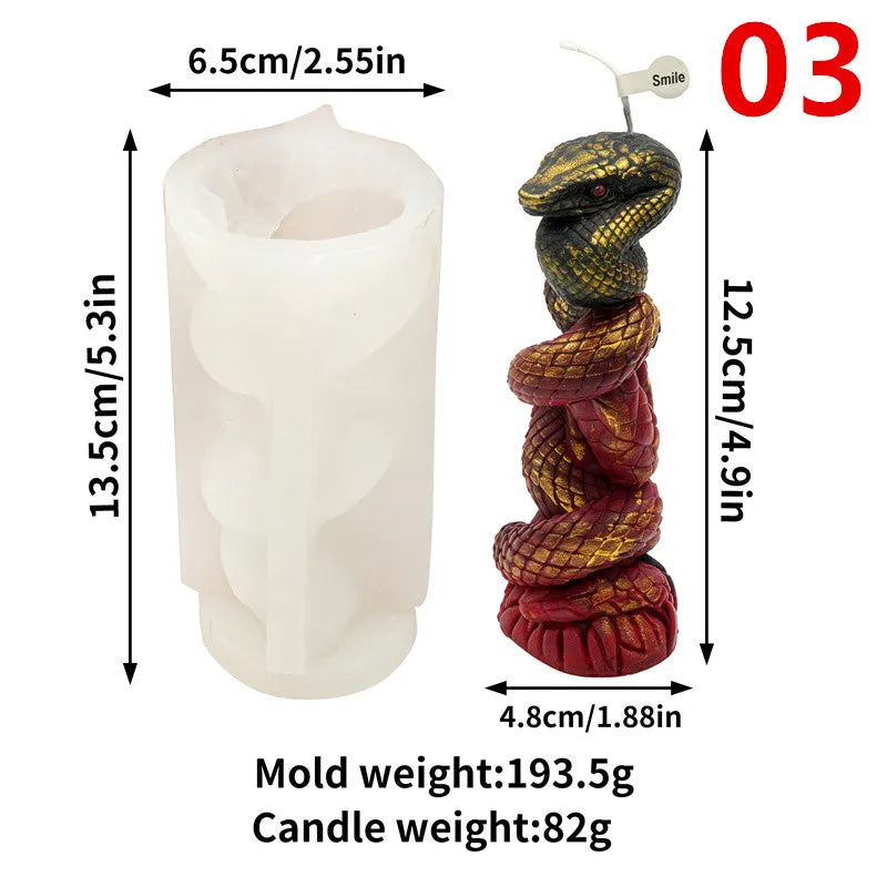 Snake Silicone Candle Mold - Column Candlestick Mold with Coiled Snake, Egg & Rose Relief for DIY Candles & Gypsum Decor