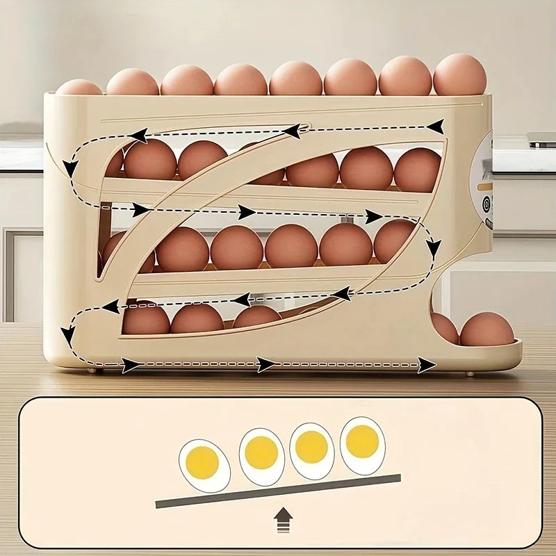 3-Tier Rolling Egg Storage Rack for Refrigerator Holds 24 Eggs — Large Capacity Kitchen & Fridge Organizer