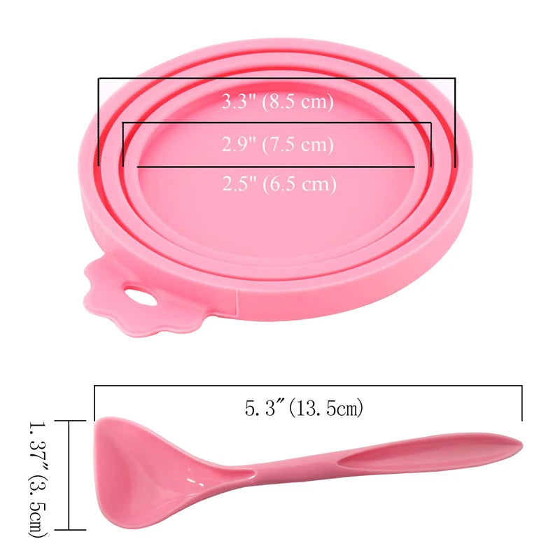 2-Pack Reusable Silicone Pet Food Can Covers with Spoon – Airtight Lids for Dog & Cat Cans, Fits 2.5–3.3 in (63–84 mm)