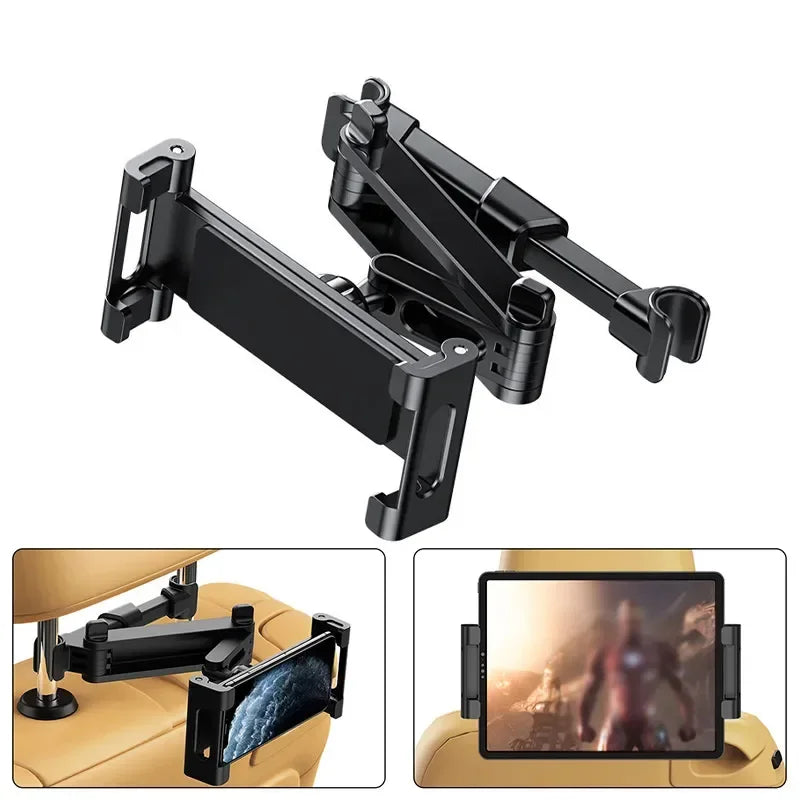 Telescopic Car Headrest Phone & Tablet Holder - Rotating Rear Seat Mount, Fits 5–13 inch (12.7–33 cm) Devices