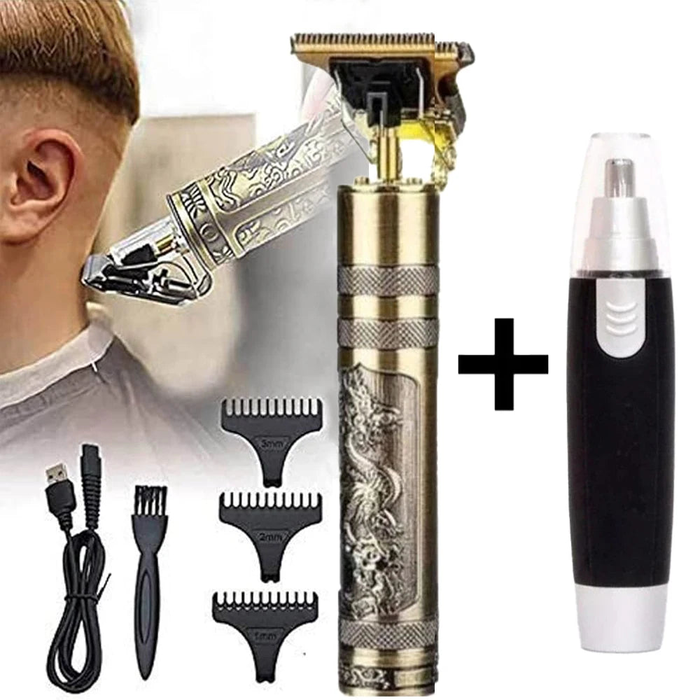 Rechargeable Hair Clipper & Electric Shaver Grooming Kit — Dragon Design, USB Rechargeable