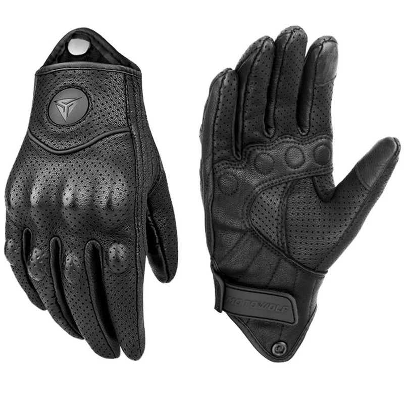 Motorcycle Leather Gloves Unisex – Carbon Knuckle, Touchscreen Winter Riding Gloves for Motorbike, Motocross and ATV