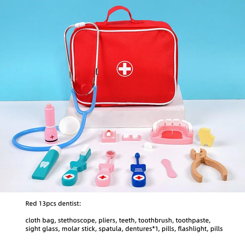 Wooden Doctor and Dentist Pretend Play Set for Kids, Educational Medical Role Play Toy