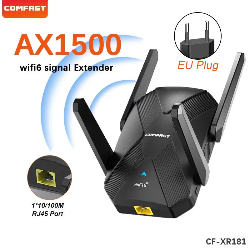 Dual-Band WiFi Range Extender 1200/1500Mbps Wi‑Fi 6 Long-Range Repeater 2.4GHz/5.8GHz with Ethernet Port