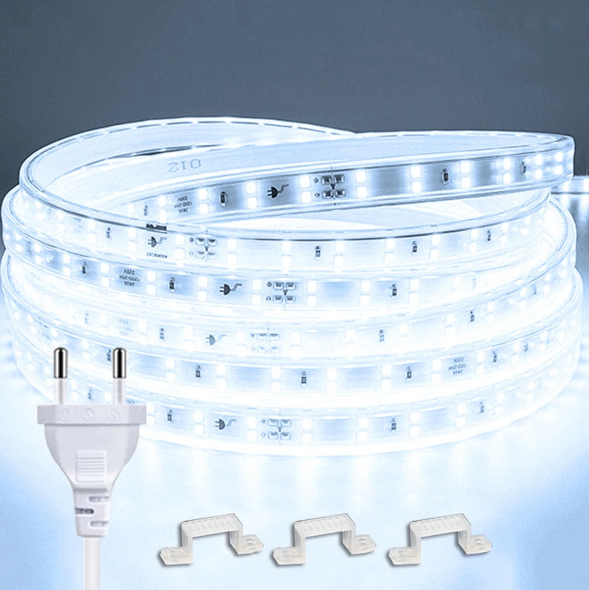 220V LED Strip 1-30m with EU Plug - Flexible Waterproof LED Tape IP65 for Home, Kitchen, Outdoor & Garden Lighting