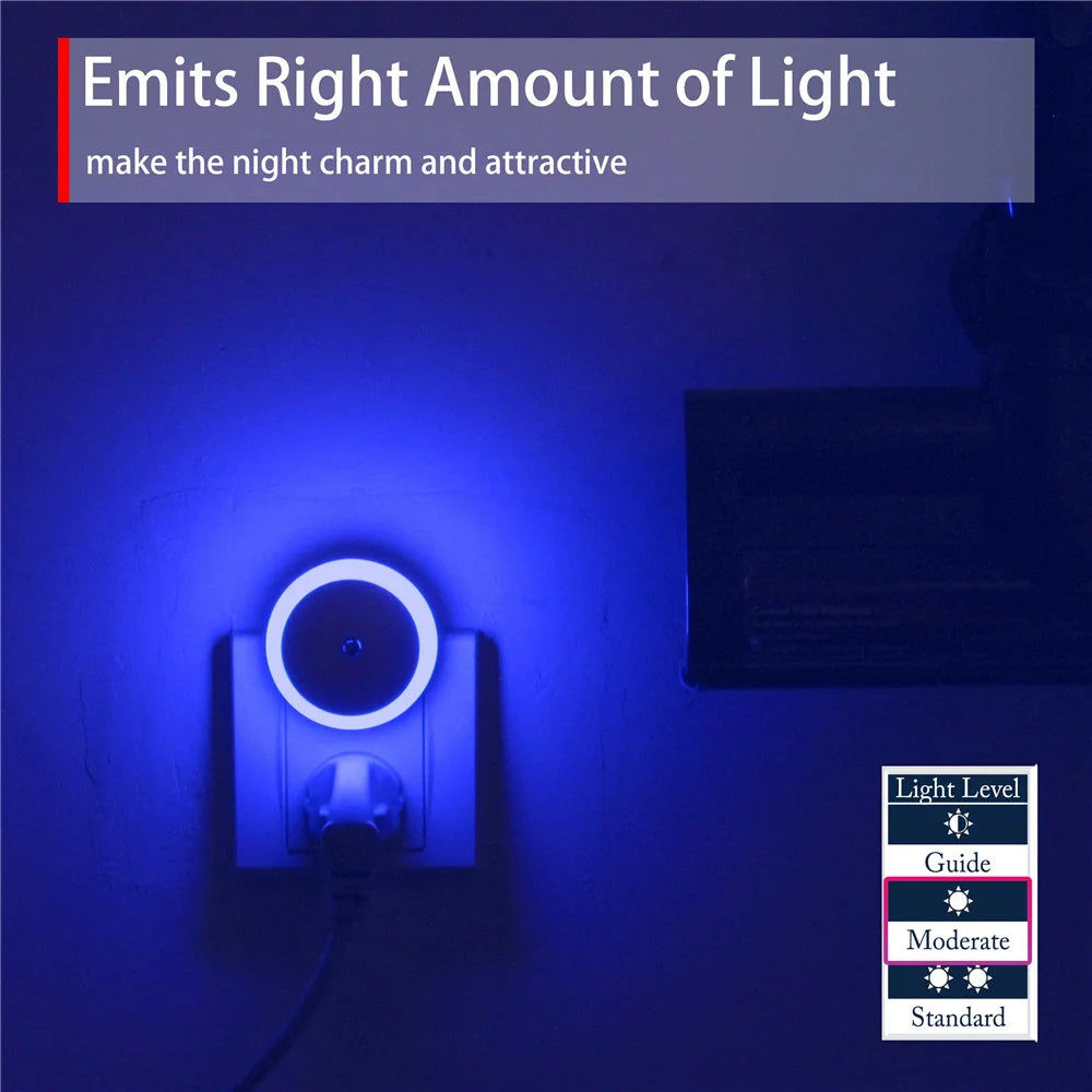 LED Plug-In Night Light with Dusk-to-Dawn Sensor Auto-Dim Wall Lamp for Bathroom Hallway Kitchen Bedroom