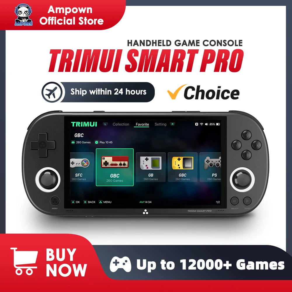 Smart Pro Handheld Retro Game Console 4.96-inch (12.6 cm) IPS — Linux, Dual Joysticks, RGB Mood Lights, 13,000+ Games, 5000mAh