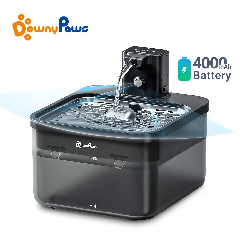 2.5L (84.5 fl oz) Automatic Stainless Steel Cat Water Fountain – Wireless 4000mAh Battery Sensor 2-in-1 Pet Dispenser