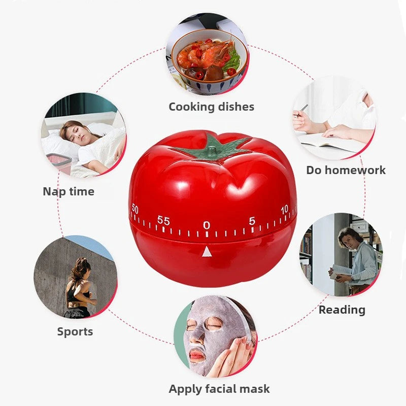 Tomato Kitchen Timer Pomodoro Mechanical Countdown Alarm for Cooking & Productivity