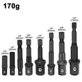8-Piece Black Drive Adapter & Extension Rod Set for Screwdrivers — 1/4, 3/8, 1/2 in (6.35, 9.53, 12.7 mm), Assorted 25–73 mm
