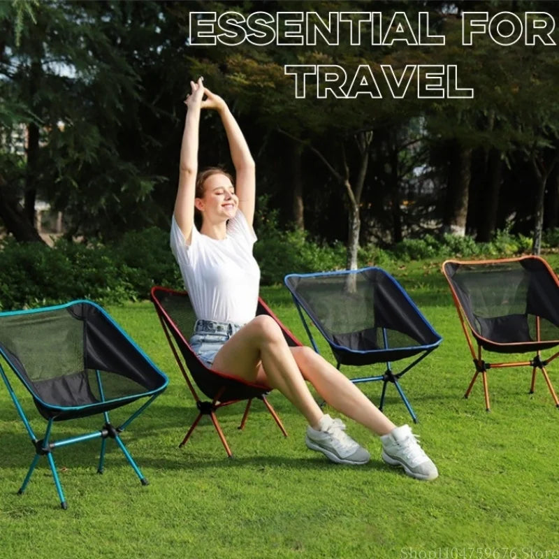 Ultra-Light Foldable Moon Chair, Aluminum Alloy Camping & Fishing Reclining Chair, Folds to 35 cm (13.8 in) Portable Outdoor Seat
